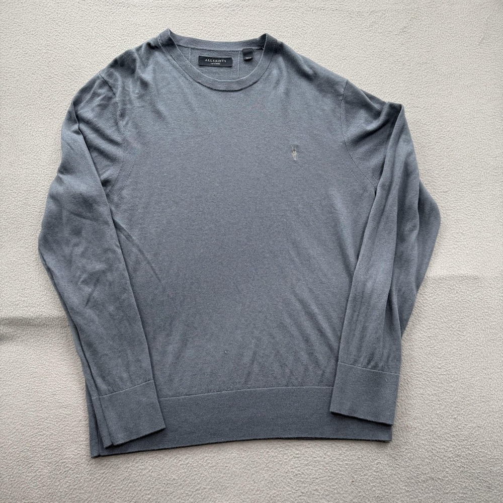 AllSaints Sweater Mens 2XL‎ Gray Crewneck Lightweight Modal Wool Knit Pullover